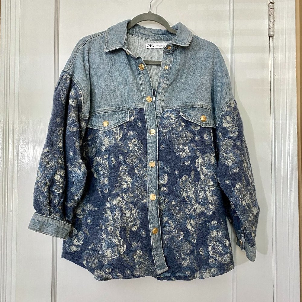 Zara Oversized Floral Denim Jacket